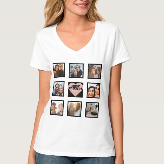BEST FREUNDS Foto Collage Rose Goldenes Herz T-Shirt (Vorderseite)