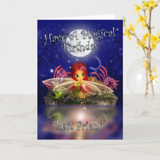 Best Friend Birthday Card - Niedliche kleine Fee - Karte (Gelbe Blume)