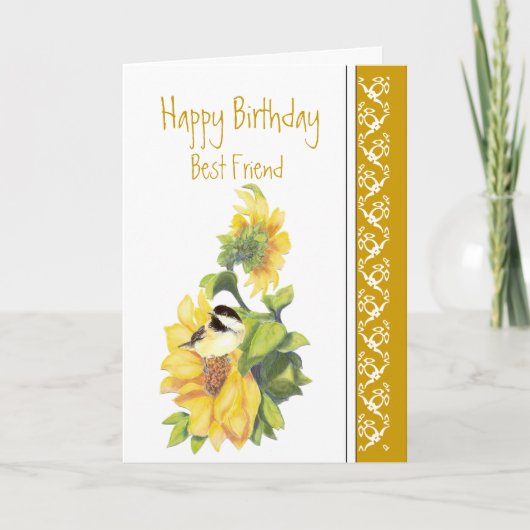 Best Friend Birthday Poem Chickadee & Sunflowers C Karte (Vorderseite)