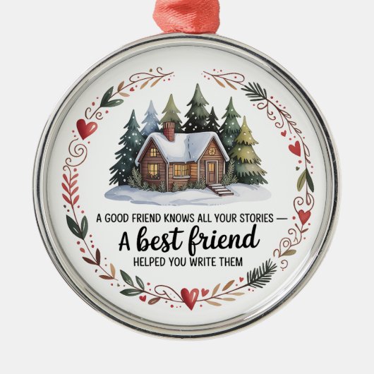 Best Friend Christmas Ornament | Snowy Tree Design Aus Metall (Vorne)