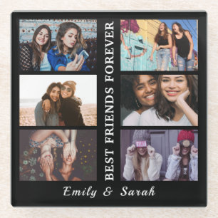 Best Friend Forever Custom 6 Foto Collage & Name Glasuntersetzer