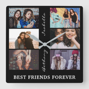 Best Friend Forever Custom 6 Foto Collage & Name Quadratische Wanduhr