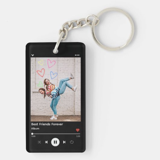 Best Friend Foto & Name Music Player Black Schlüsselanhänger (Rückseite)