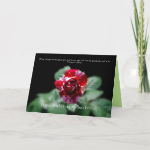 Best Friend Happy Birthday Red Striped Rose Card Karte