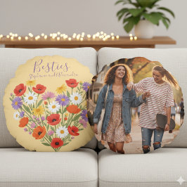 Best Friend Heart Flowers Round Pillow Rundes Kissen