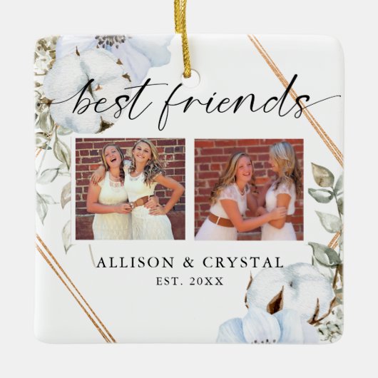 Best Friends 2 Foto Collage Boho Weihnachten Keramikornament (Vorderseite)