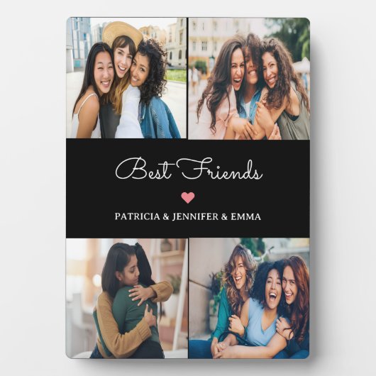 Best Friends 4 Collage Foto & Custom Script Black Fotoplatte (Vorderseite)