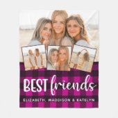 Best Friends 4 Foto Collage Buffalo Kariert Pink F Fleecedecke (Vorderseite)