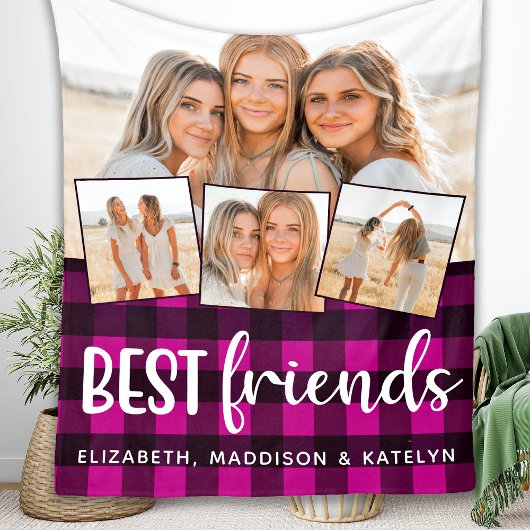Best Friends 4 Foto Collage Buffalo Kariert Pink F Fleecedecke