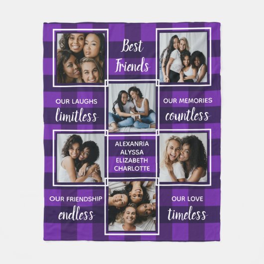 Best Friends 6 Photo Collage Unique Purple Plaid Fleecedecke (Vorderseite)