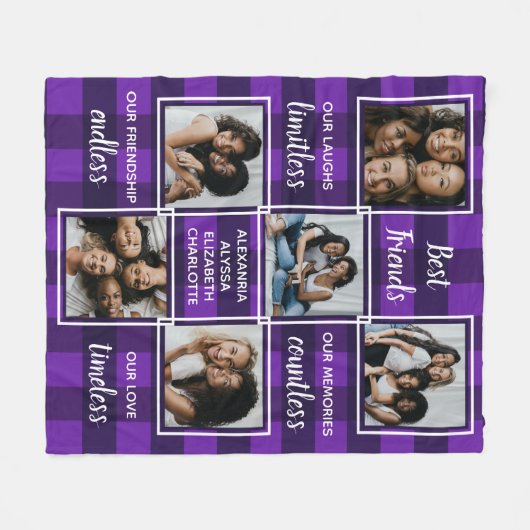 Best Friends 6 Photo Collage Unique Purple Plaid Fleecedecke (Vorderseite (Horizontal))