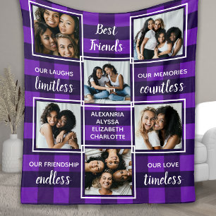 Best Friends 6 Photo Collage Unique Purple Plaid Fleecedecke