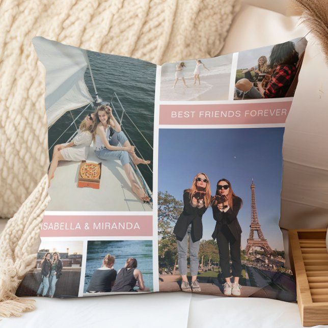 Best Friends Besties 6 Foto Collage Kissen (Best Friends Forever Photo Collage Throw Pillow by MINTIC DESIGN STUDIO)