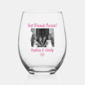 Best Friends Besties BESTE FREUNDIN Foto-Namen Nie Weinglas Ohne Stiel (Vorderseite)