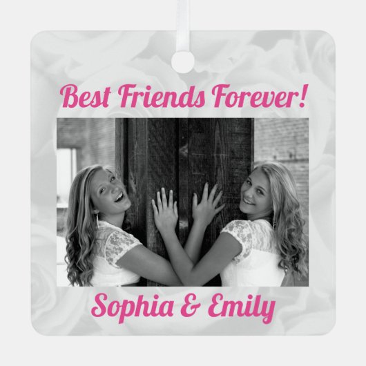 Best Friends Besties BESTE FREUNDIN Niedlich Rosa Ornament Aus Metall (Vorderseite)