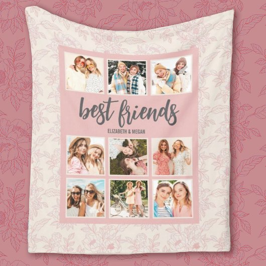 Best Friends BFF Pink Photo Collage with Names Fleecedecke