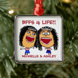 Best Friends BFFS or Sisters Cartoon CUSTOM Ornament Aus Metall