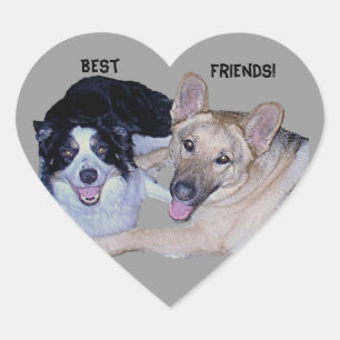 Best Friends Border Collie & German Shepherd Herz-Aufkleber
