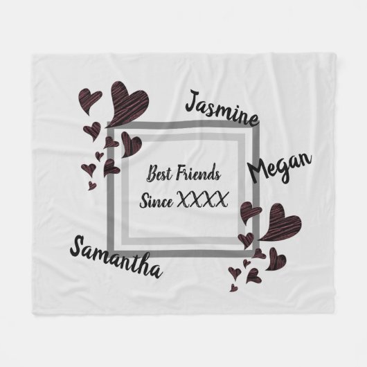 Best Friends Bright Red Heart Long Friendship Fleecedecke (Vorderseite (Horizontal))