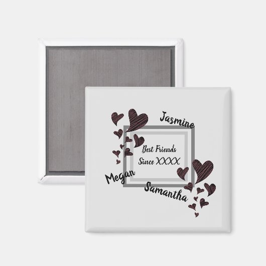 Best Friends Bright Red Heart Long Friendship Magnet (Vorderseite/Rückseite)