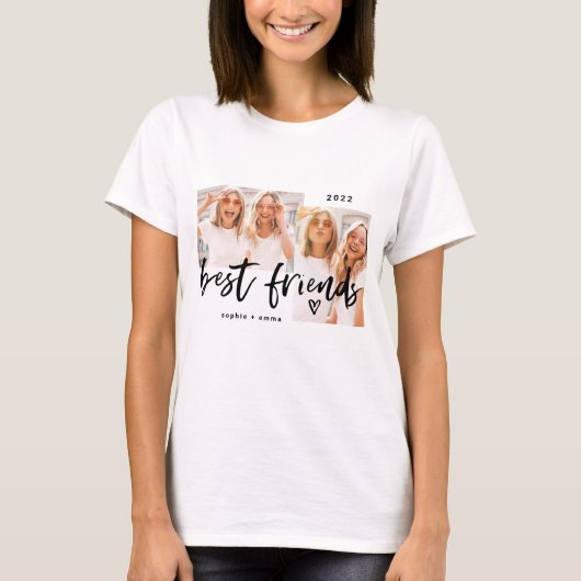 Best Friends | Casual Script and Two Photo Grid T-Shirt (Vorderseite)