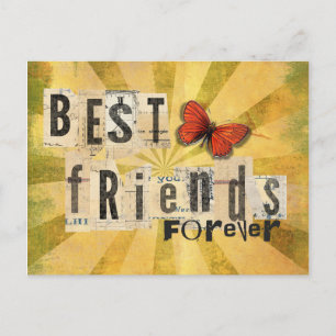 Best Friends Collage Word Cutout Vintag Butterfly Postkarte