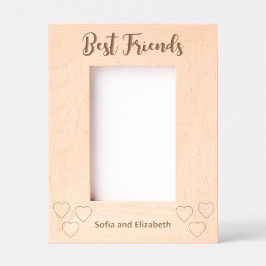 Best Friends Cursive Script Hearts Names Portrait Geätzte Rahmen (Vorderseite)