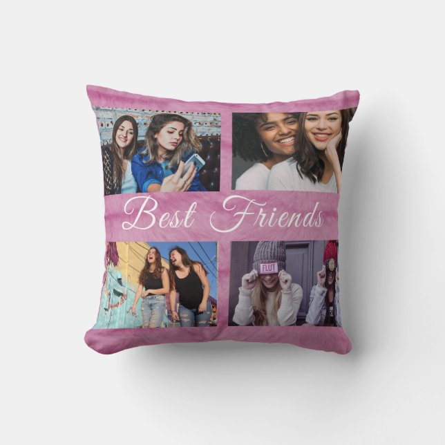 Best Friends Custom 4 Foto Collage rosa Imitat Pel Kissen (Vorderseite)