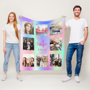 Best Friends Custom Foto Collage Regenbogen lila Fleecedecke