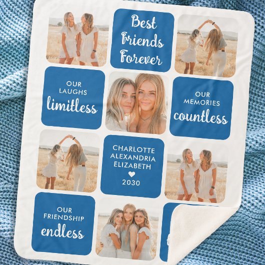 Best Friends Forever Custom 6 Foto Collage Blue Sherpadecke