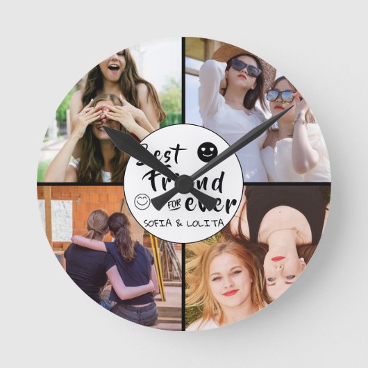 Best Friends Forever Custom Foto Wall Clock - 4pic Runde Wanduhr (Vorderseite)