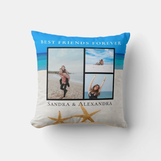 Best Friends Forever Foto Collage Starfish Beach Kissen (Vorderseite)