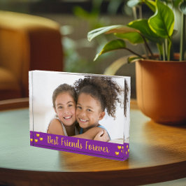 Best Friends Forever Gold Hearts Script Lila Fotoblock
