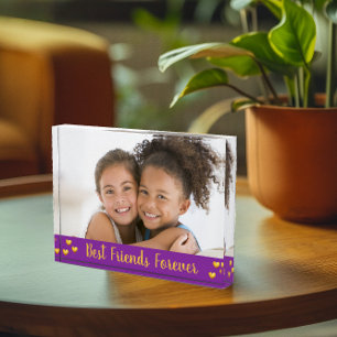 Best Friends Forever Gold Hearts Script Lila Fotoblock