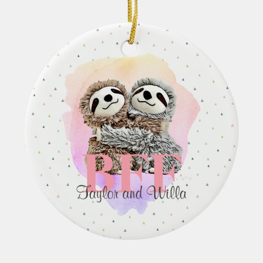 Best Friends Forever Sloth Hugs Monogram Christmas Keramik Ornament (Vorne)