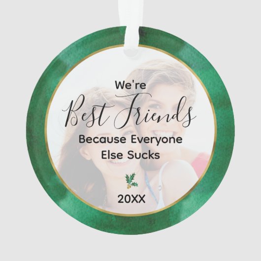 Best Friends Foto Green Gold Ornament (Rückseite)