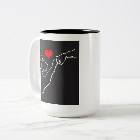 Best Friends Hand and Dog Line Art Pullover Zweifarbige Tasse (Vorderseite Links)