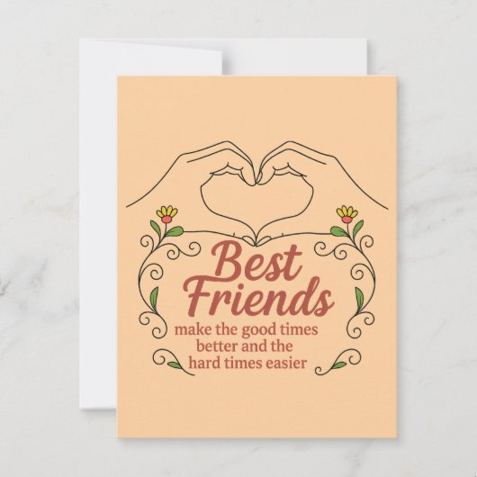 Best Friends Heart Hands Floral Thank You Card Dankeskarte (Vorderseite)