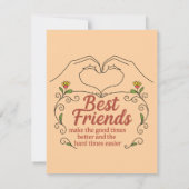 Best Friends Heart Hands Floral Thank You Card Dankeskarte (Rückseite)