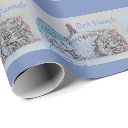 Best Friends Niedlich Cat Art Zeichnend Wrapping P Geschenkpapier (Rolleneckpunkt)