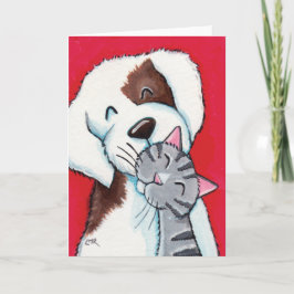 Best Friends - Niedliche Whimsical Tabby Cat & Dog Karte