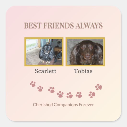 Best Friends Pawprint Quadratischer Aufkleber (Vorderseite)
