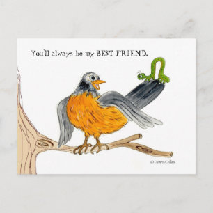 Best Friends Robin und Green Inch Worm Postcard Postkarte