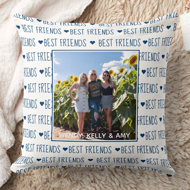 Best Friends Stylish Blue Friendship Foto Kissen (Von Creator hochgeladen)