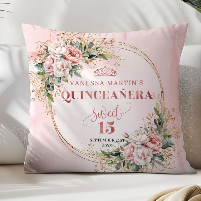 Best Gift Blush Pink Floral Quinceañera Pillow Kissen (Best Gift Blush Pink Floral Quinceañera Pillow)