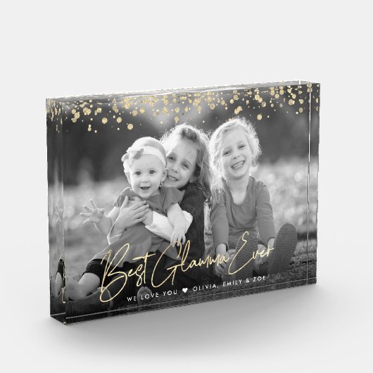 Best Glamma Ever Gold Glitzer Script Individuelle  Fotoblock (Links)