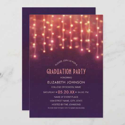 Best Graduation Party 2020 String lights Grad Einladung (Vorne/Hinten)