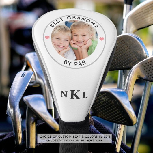 BEST GRANDMA BY PAR Foto Monogram Initial Heart Golf Headcover