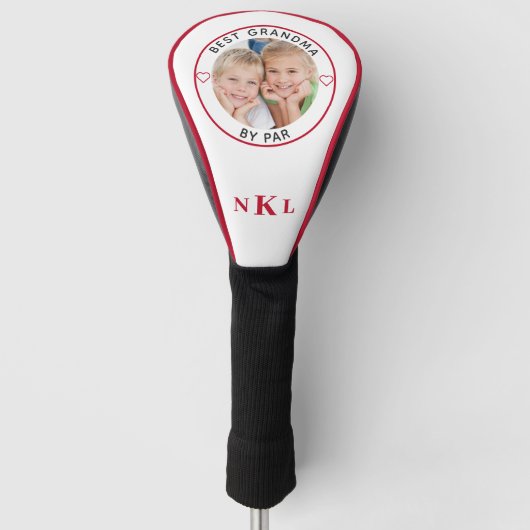 BEST GRANDMA BY PAR Foto Monogram Initials Hearts Golf Headcover (Vorderseite)
