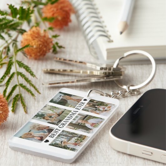 Best Grandma Ever Photo Collage – Gift with Hearts Schlüsselanhänger (Vorderseite rechts)